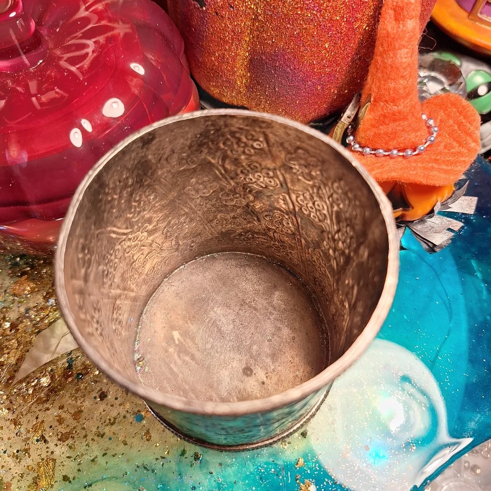 Pier 1 Floral Embossed Metal Pencil Cup